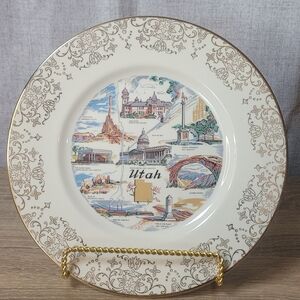 Vintage Souvenir Utah Scenic Plate with Gold Detailing